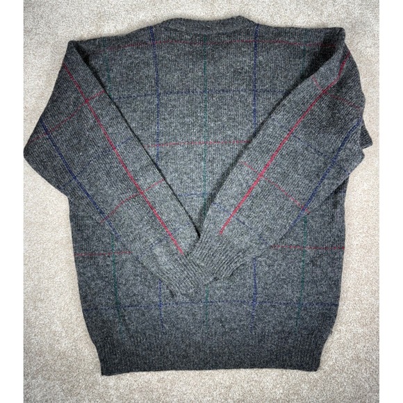 Vintage Claybrooke‎ Mens Wool Sweater Large Gray Plaid Crewneck Soft Warm - Picture 4 of 4